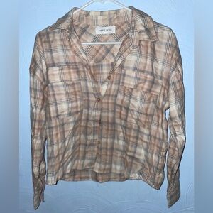 Women’s Hippie Rose Size XS Tan Plaid Button Up Shirt